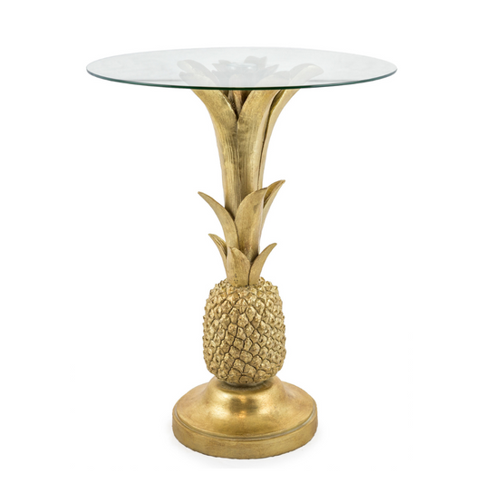 Golden Pineapple Glass Top Side Table