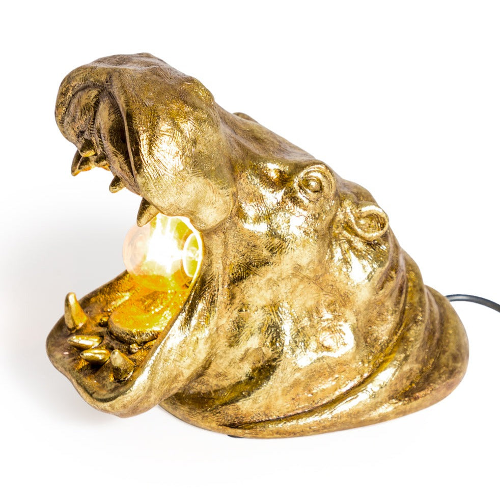 Gold Yawning Hippo Table Lamp