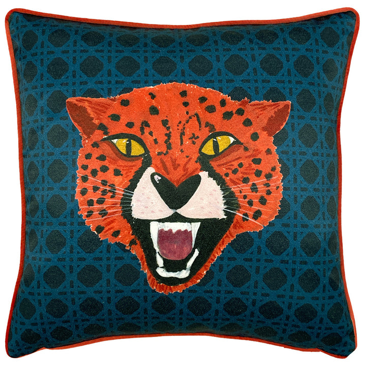 Fierce Cheetah Cushion Blue