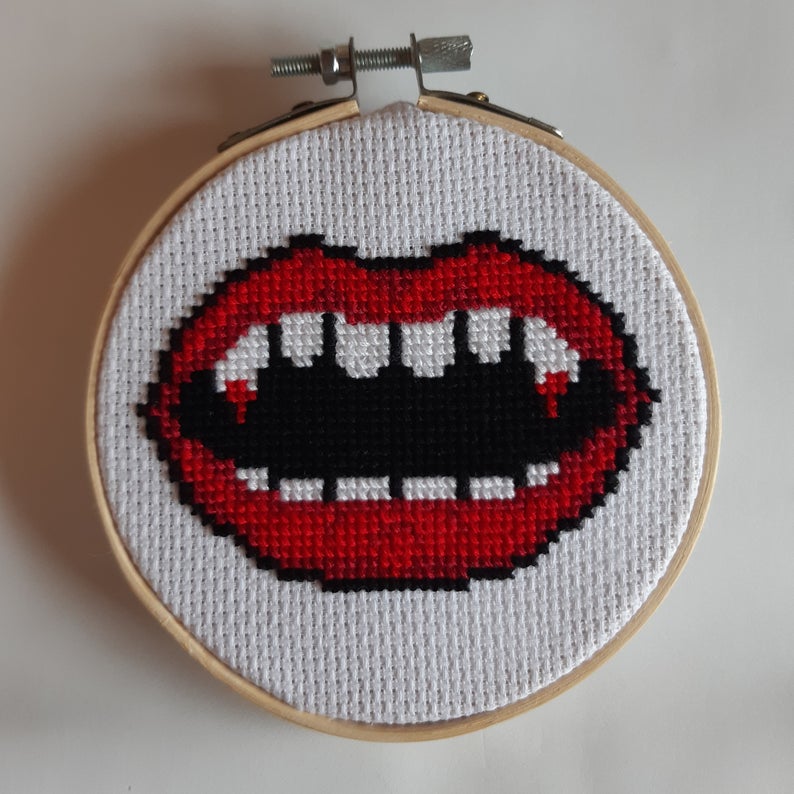Vampire Mouth Cross Stitch Kit