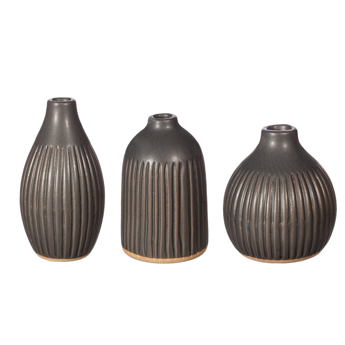 Black Grooved Bud Vases - Set Of 3