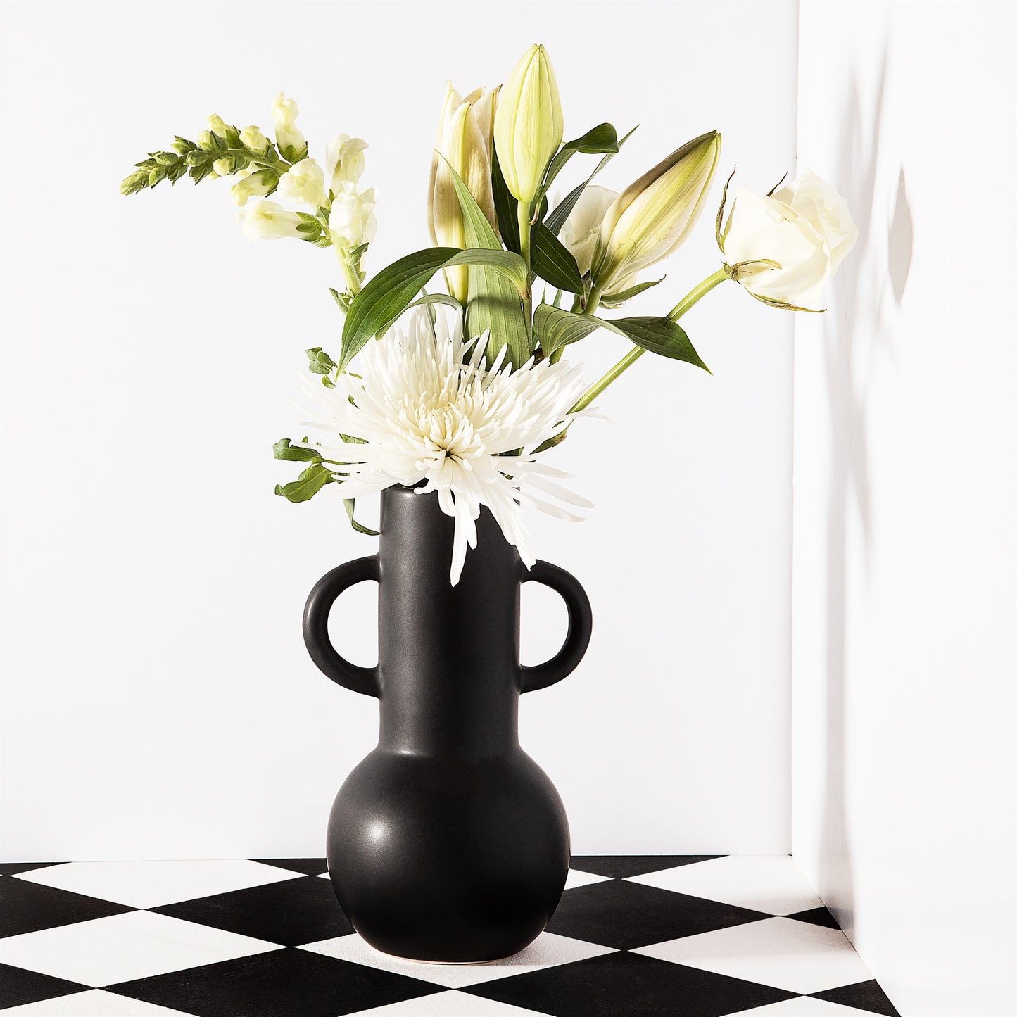 Large Matte Black Vase with Handles