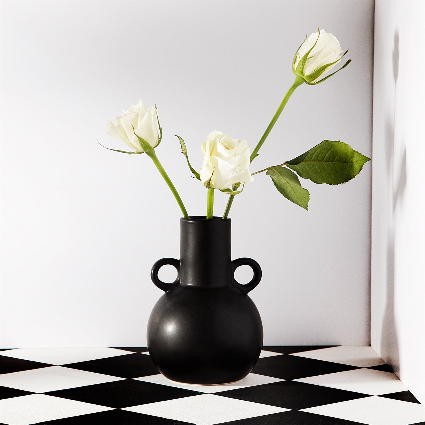 Matte Black Vase with Handles