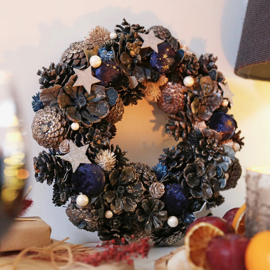 Navy Blue Bauble & Pinecone Wreath