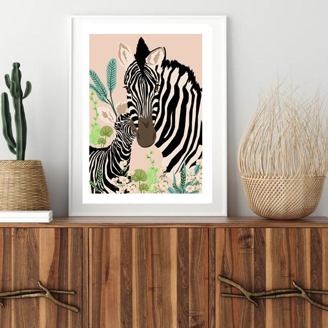 Zebra Love Art Print, Nude
